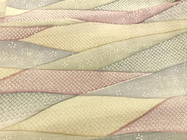 平和屋着物▽上質な小紋　単衣　重山花文　お召縮緬　反端付き　正絹　逸品　BAAX2651hv