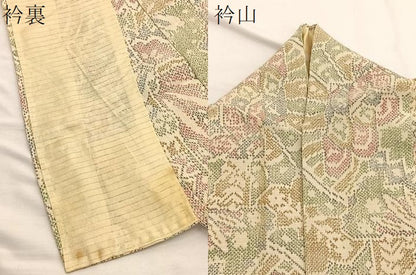 平和屋着物▽本塩沢　単衣　更紗花文　正絹　逸品　BAAX2652hv