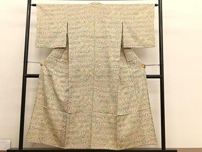平和屋着物▽本塩沢　単衣　更紗花文　正絹　逸品　BAAX2652hv