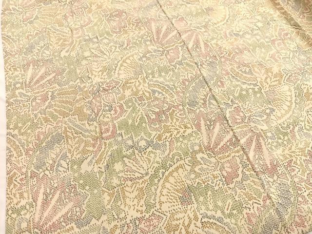 平和屋着物▽本塩沢　単衣　更紗花文　正絹　逸品　BAAX2652hv