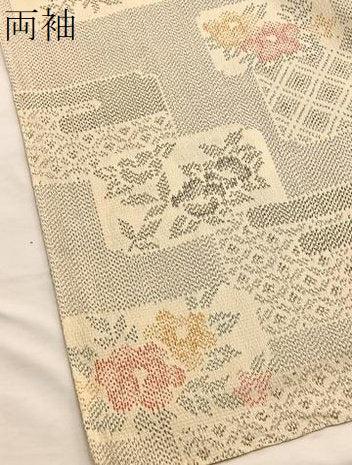 平和屋着物▽本塩沢　単衣　色紙花文　正絹　逸品　BAAX2653hv