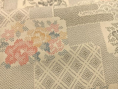 平和屋着物▽本塩沢　単衣　色紙花文　正絹　逸品　BAAX2653hv