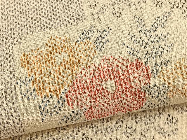 平和屋着物▽本塩沢　単衣　色紙花文　正絹　逸品　BAAX2653hv