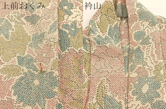 平和屋着物▽上質なお召　単衣　牡丹花文　正絹　逸品　BAAX2654hv