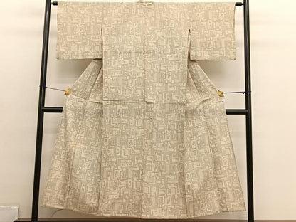平和屋着物▽本塩沢　単衣　幾何学文様　正絹　逸品　BAAX2655hv
