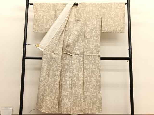 平和屋着物▽本塩沢　単衣　幾何学文様　正絹　逸品　BAAX2655hv