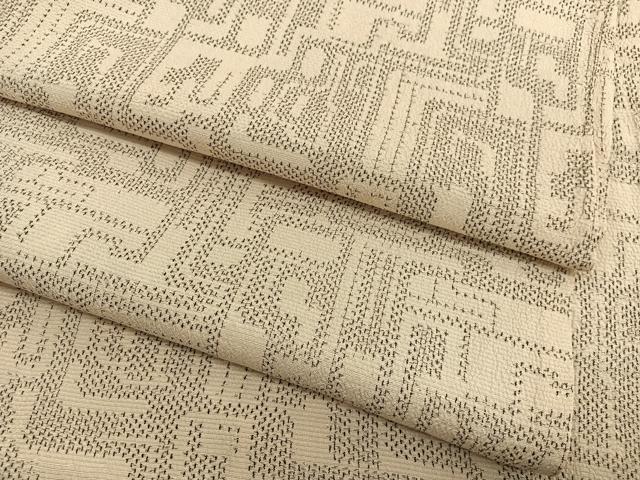 平和屋着物▽本塩沢　単衣　幾何学文様　正絹　逸品　BAAX2655hv