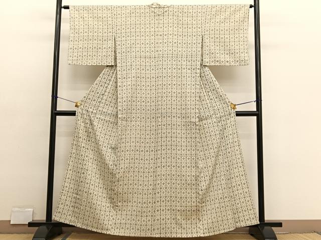 平和屋着物▽上質なお召　単衣　菱文様　正絹　逸品　BAAX2657hv
