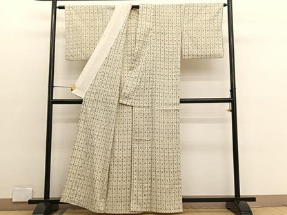 平和屋着物▽上質なお召　単衣　菱文様　正絹　逸品　BAAX2657hv