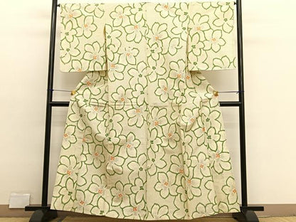 平和屋着物▽上質な紬　単衣　舞花文　正絹　逸品　未使用　BAAX2659hv