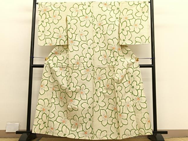 平和屋着物▽上質な紬　単衣　舞花文　正絹　逸品　未使用　BAAX2659hv