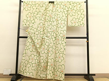 平和屋着物▽上質な紬　単衣　舞花文　正絹　逸品　未使用　BAAX2659hv