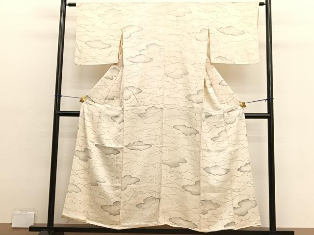 平和屋着物▽上質な小紋　単衣　手描き　瑞雲　暈し染め　正絹　逸品　BAAX2660hv
