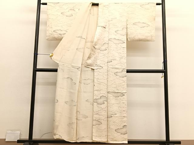 平和屋着物▽上質な小紋　単衣　手描き　瑞雲　暈し染め　正絹　逸品　BAAX2660hv
