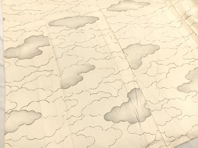 平和屋着物▽上質な小紋　単衣　手描き　瑞雲　暈し染め　正絹　逸品　BAAX2660hv