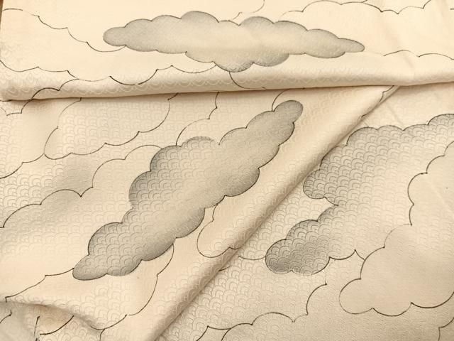 平和屋着物▽上質な小紋　単衣　手描き　瑞雲　暈し染め　正絹　逸品　BAAX2660hv