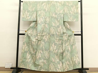 平和屋着物▽上質な紬　単衣　笹竹文　正絹　逸品　BAAX2661hv