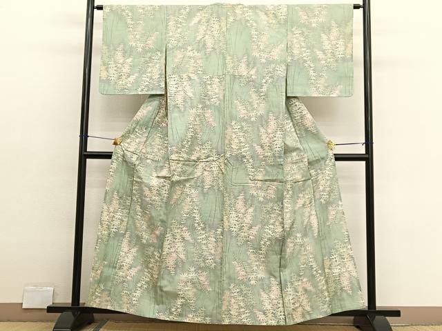 平和屋着物▽上質な紬　単衣　笹竹文　正絹　逸品　BAAX2661hv