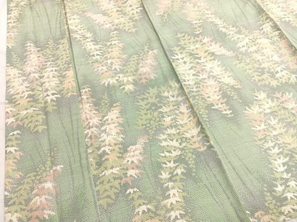 平和屋着物▽上質な紬　単衣　笹竹文　正絹　逸品　BAAX2661hv