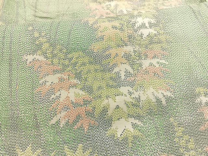 平和屋着物▽上質な紬　単衣　笹竹文　正絹　逸品　BAAX2661hv