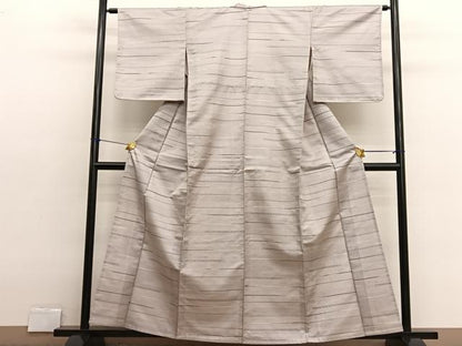 平和屋着物▽上質な紬　単衣　横段文　正絹　逸品　BAAX2662hv