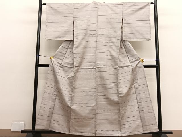 平和屋着物▽上質な紬　単衣　横段文　正絹　逸品　BAAX2662hv