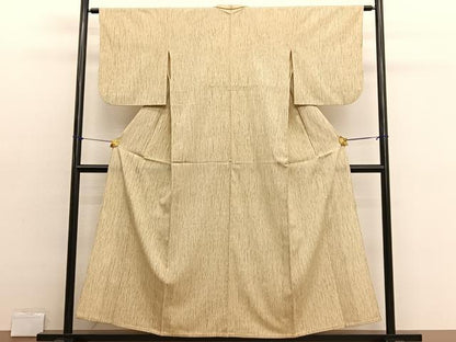 平和屋着物▽上質なお召　単衣　縞　正絹　逸品　BAAX2664hv