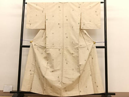 平和屋着物▽上質な紬　単衣　琉球絣文様　正絹　逸品　BAAX2665hv