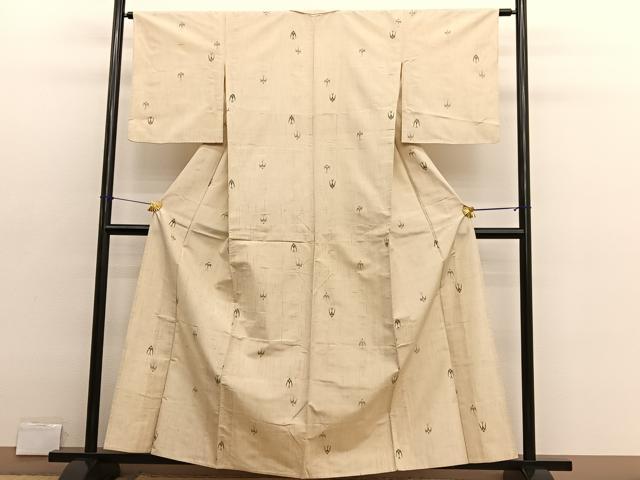 平和屋着物▽上質な紬　単衣　琉球絣文様　正絹　逸品　BAAX2665hv