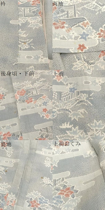 平和屋着物▽上質な紬　単衣　エ霞花文　正絹　逸品　BAAX2669hv