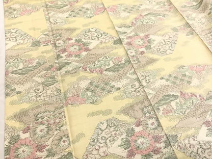 平和屋着物▽上質な紬　単衣　遠山花唐草文　正絹　逸品　BAAX2671hv