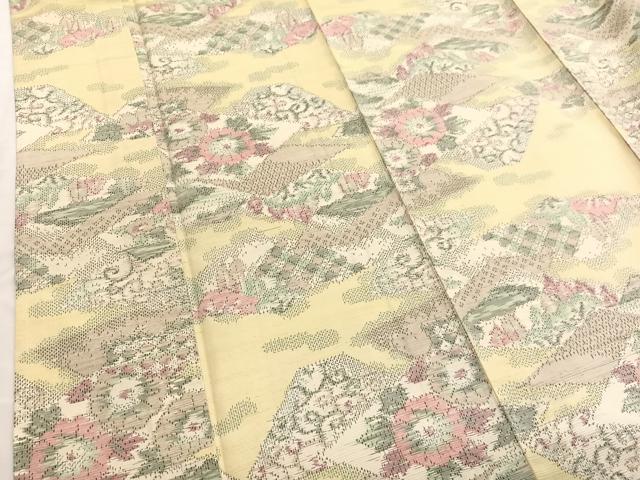 平和屋着物▽上質な紬　単衣　遠山花唐草文　正絹　逸品　BAAX2671hv