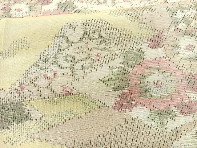 平和屋着物▽上質な紬　単衣　遠山花唐草文　正絹　逸品　BAAX2671hv