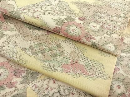 平和屋着物▽上質な紬　単衣　遠山花唐草文　正絹　逸品　BAAX2671hv