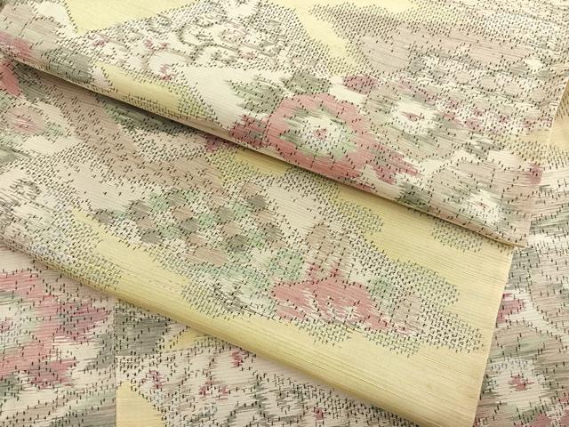 平和屋着物▽上質な紬　単衣　遠山花唐草文　正絹　逸品　BAAX2671hv