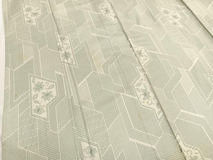 平和屋着物▽上質なお召　単衣　140亀甲　枝花文　正絹　逸品　BAAX2672hv