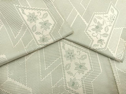 平和屋着物▽上質なお召　単衣　140亀甲　枝花文　正絹　逸品　BAAX2672hv
