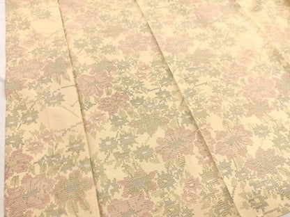 平和屋着物▽上質な紬　単衣　枝花文　正絹　逸品　BAAX2674hv