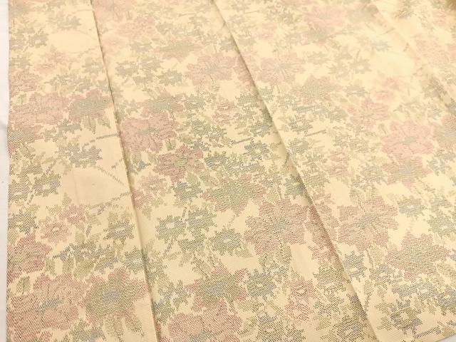 平和屋着物▽上質な紬　単衣　枝花文　正絹　逸品　BAAX2674hv