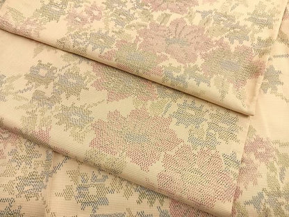 平和屋着物▽上質な紬　単衣　枝花文　正絹　逸品　BAAX2674hv