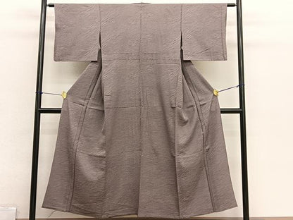 平和屋着物▽上質な色無地　単衣　斜線地紋　鳩羽鼠色　正絹　逸品　BAAX2677hv