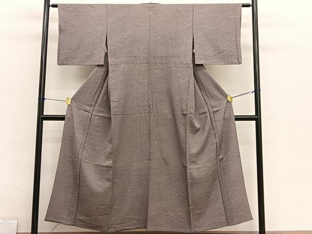 平和屋着物▽上質な色無地　単衣　斜線地紋　鳩羽鼠色　正絹　逸品　BAAX2677hv