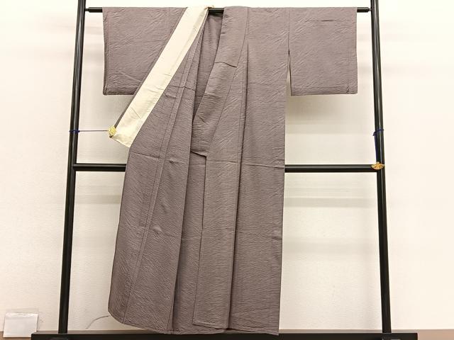 平和屋着物▽上質な色無地　単衣　斜線地紋　鳩羽鼠色　正絹　逸品　BAAX2677hv