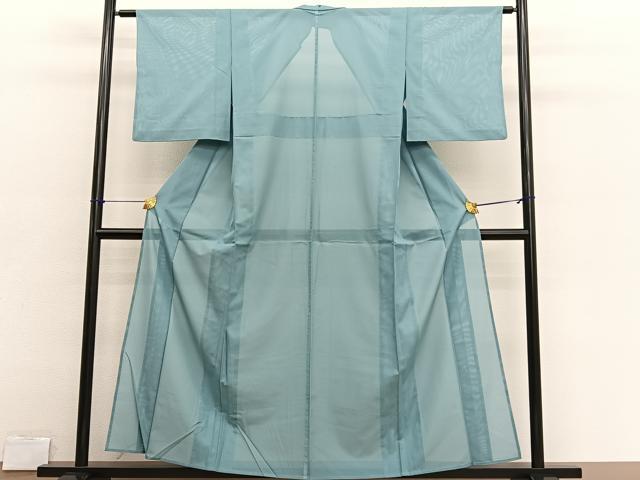 平和屋着物＊夏物　色無地　絽　錆青磁色　洗える着物　BAAX2678hv