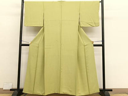 平和屋着物■上質な色無地　紗綾型地紋　若苗色　正絹　逸品　BAAX2684hv