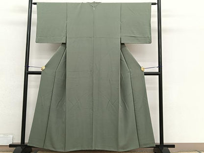 平和屋着物■上質な色無地　麹塵色　正絹　逸品　BAAX2693hv