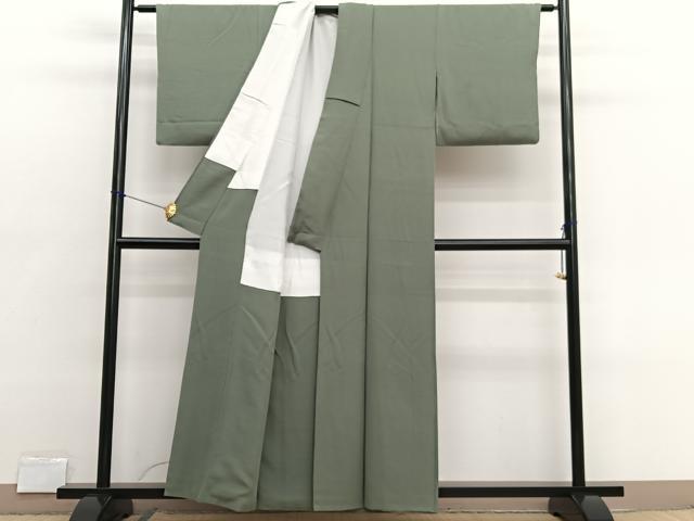 平和屋着物■上質な色無地　麹塵色　正絹　逸品　BAAX2693hv