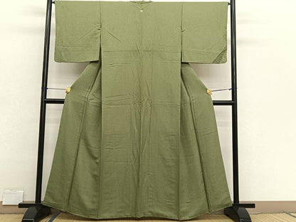 平和屋着物■上質な色無地　紋意匠　黄海松茶色　正絹　逸品　BAAX2699hv