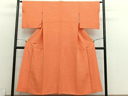 平和屋着物■上質な色無地　立波地紋　丹色　正絹　逸品　BAAX2701hv