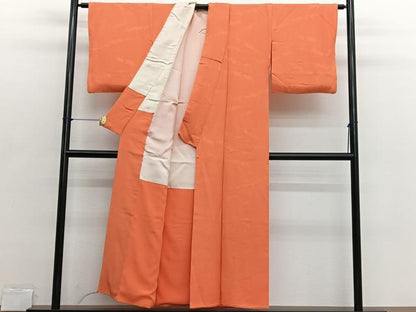 平和屋着物■上質な色無地　立波地紋　丹色　正絹　逸品　BAAX2701hv
